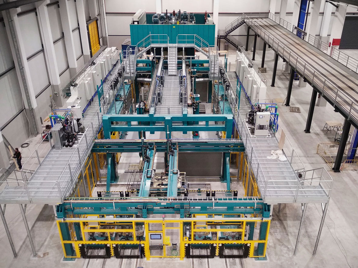 Probably the world’s most advanced production line for manufacturing press-hardened components for the automotive industry. Photograph: GEDIA.